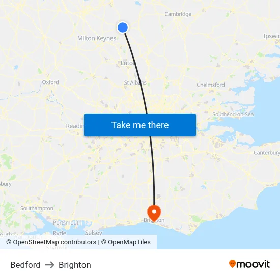 Bedford to Brighton map
