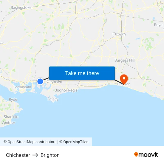Chichester to Brighton map