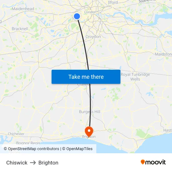 Chiswick to Brighton map