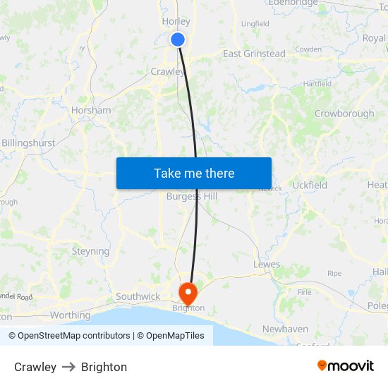 Crawley to Brighton map