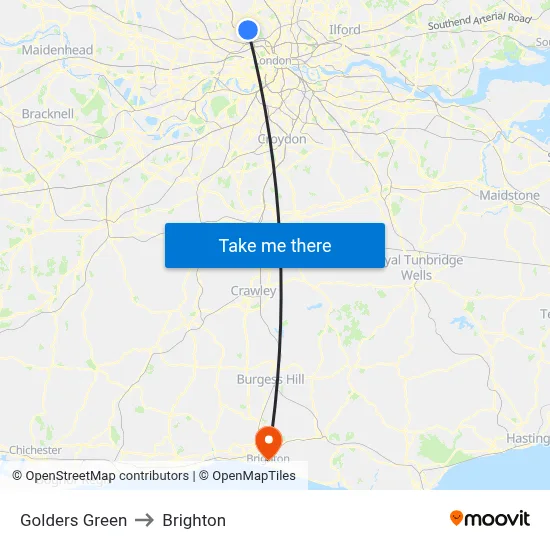 Golders Green to Brighton map