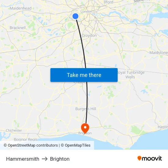 Hammersmith to Brighton map