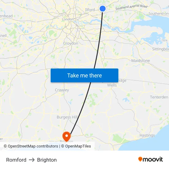 Romford to Brighton map