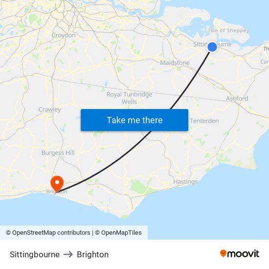 Sittingbourne to Brighton map