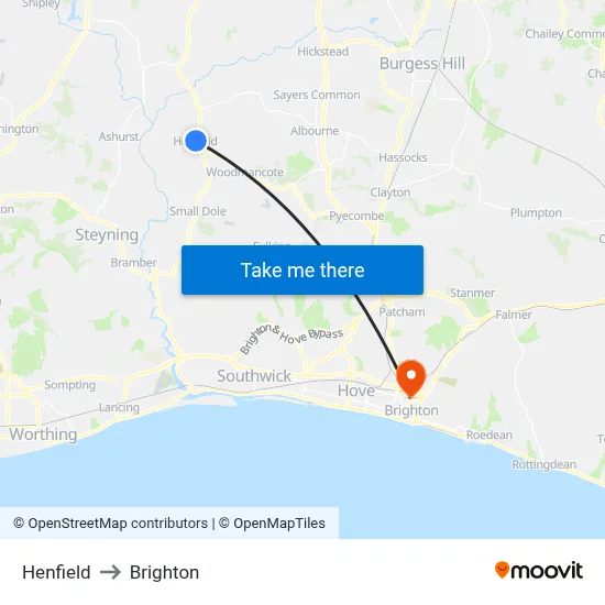 Henfield to Brighton map