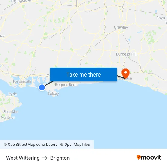 West Wittering to Brighton map