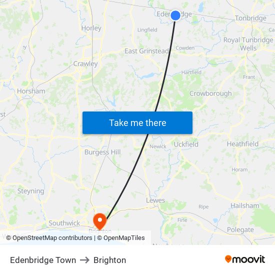 Edenbridge Town to Brighton map