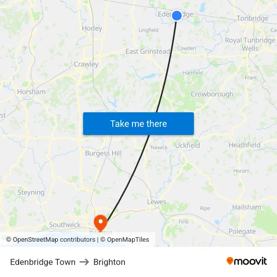 Edenbridge Town to Brighton map