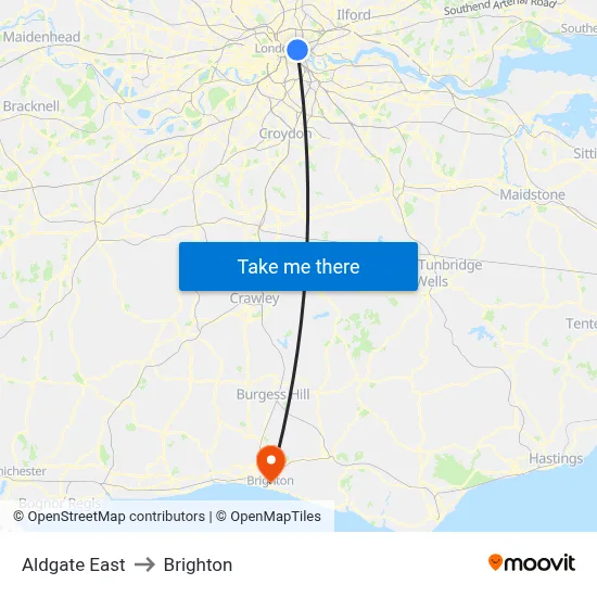 Aldgate East to Brighton map