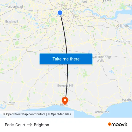 Earl's Court to Brighton map