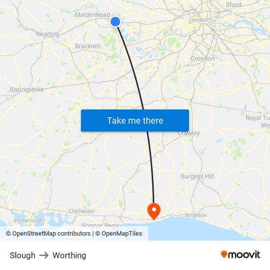 Slough to Worthing map