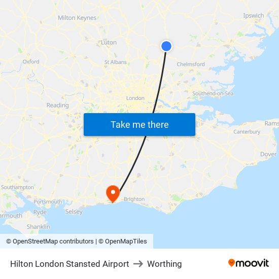 Hilton London Stansted Airport to Worthing map