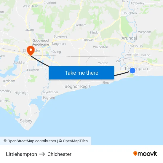 Littlehampton to Chichester map