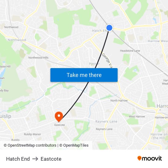 Hatch End to Eastcote map