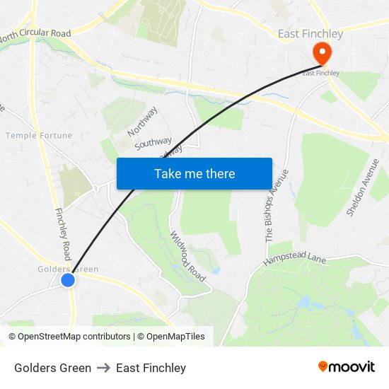 Golders Green to East Finchley map