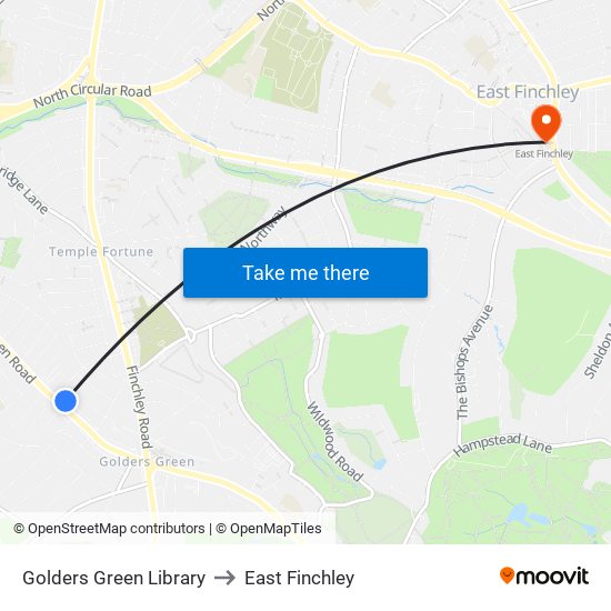 Golders Green Library to East Finchley map