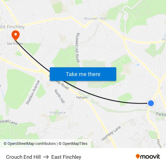 Crouch End Hill to East Finchley map