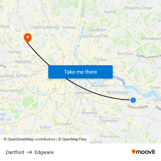 Dartford to Edgware map