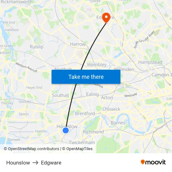 Hounslow to Edgware map