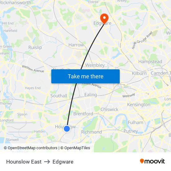 Hounslow East to Edgware map