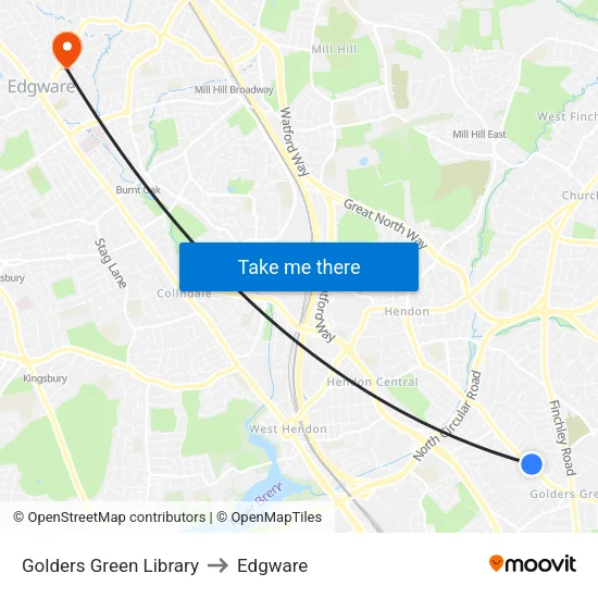 Golders Green Library to Edgware map