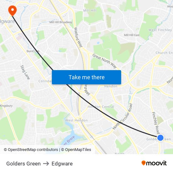 Golders Green to Edgware map
