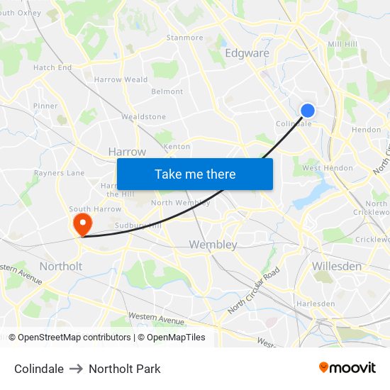 Colindale to Northolt Park map