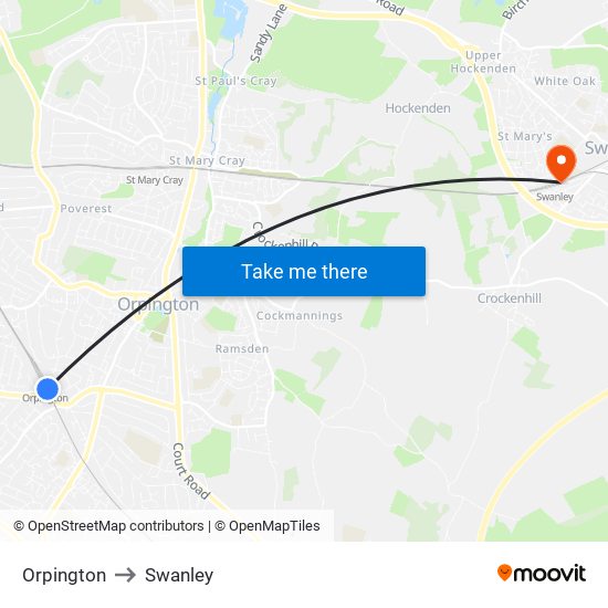 Orpington to Swanley map