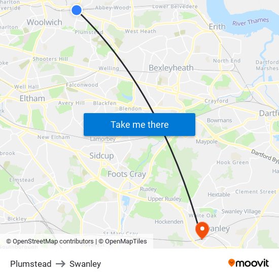 Plumstead to Swanley map