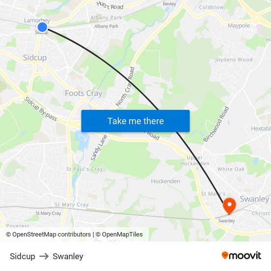 Sidcup to Swanley map