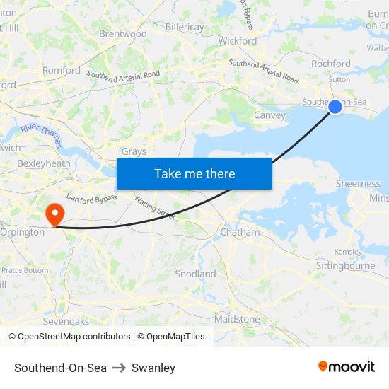 Southend-On-Sea to Swanley map