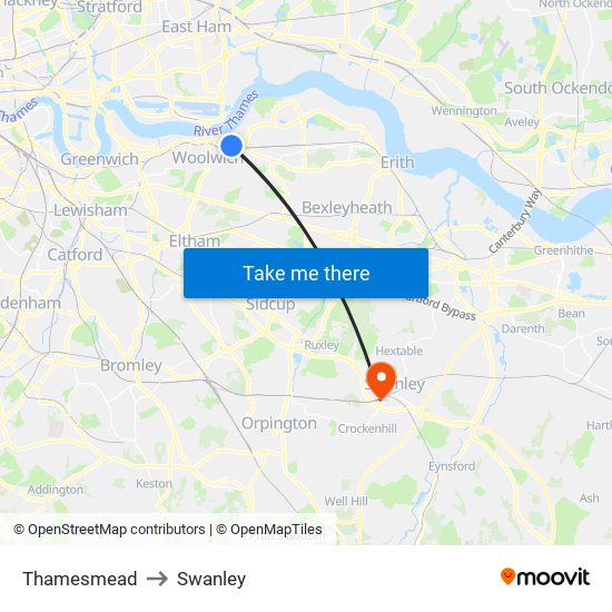 Thamesmead to Swanley map