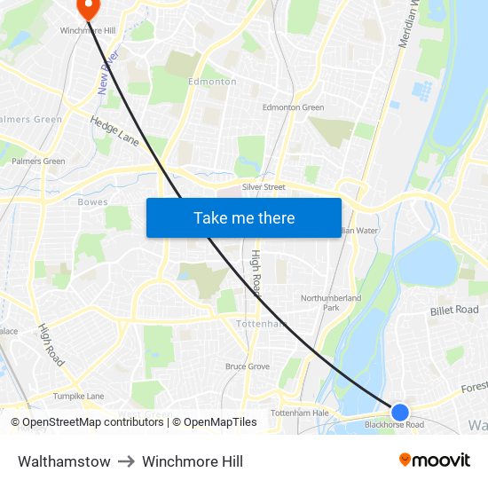 Walthamstow to Winchmore Hill map