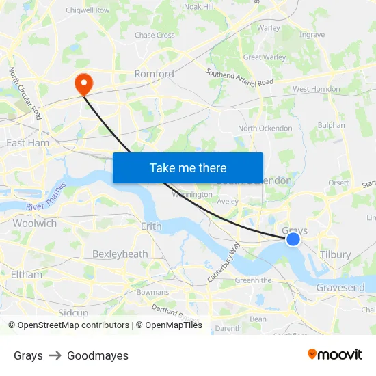 Grays to Goodmayes map