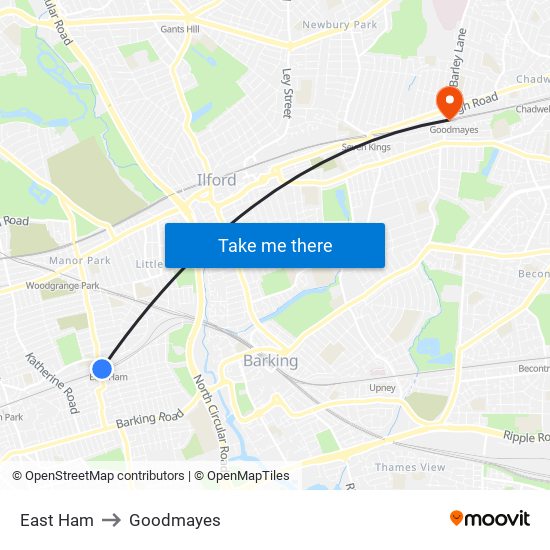 East Ham to Goodmayes map