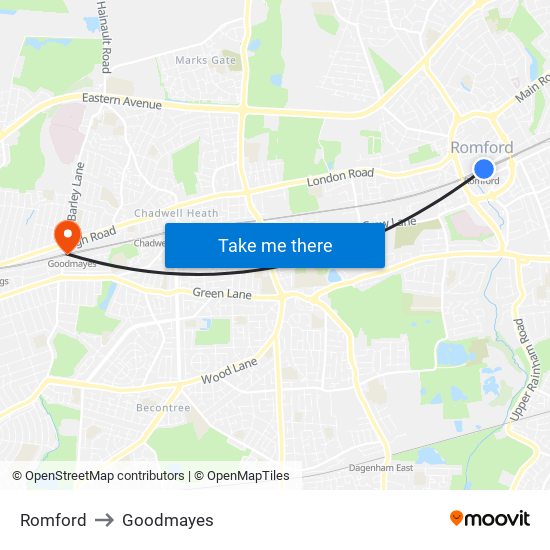 Romford to Goodmayes map