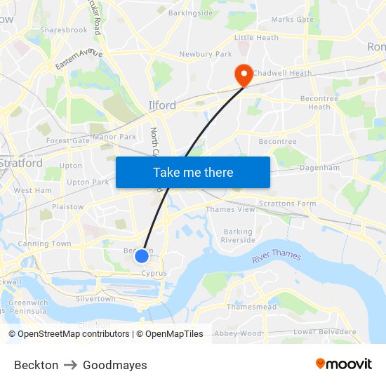 Beckton to Goodmayes map