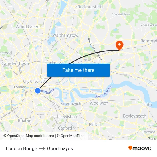 London Bridge to Goodmayes map