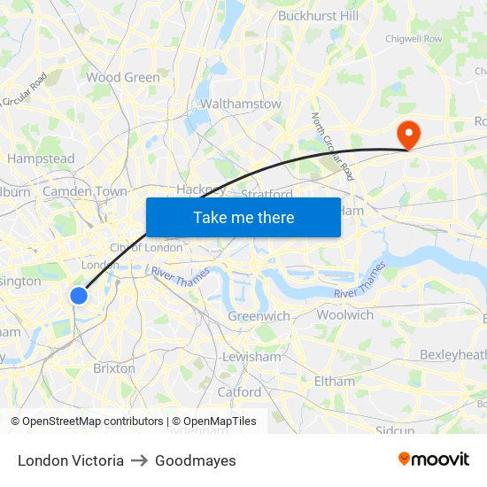 London Victoria to Goodmayes map