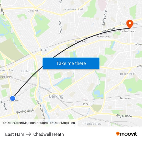 East Ham to Chadwell Heath map