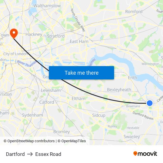 Dartford to Essex Road map