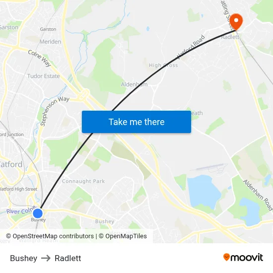 Bushey to Radlett map
