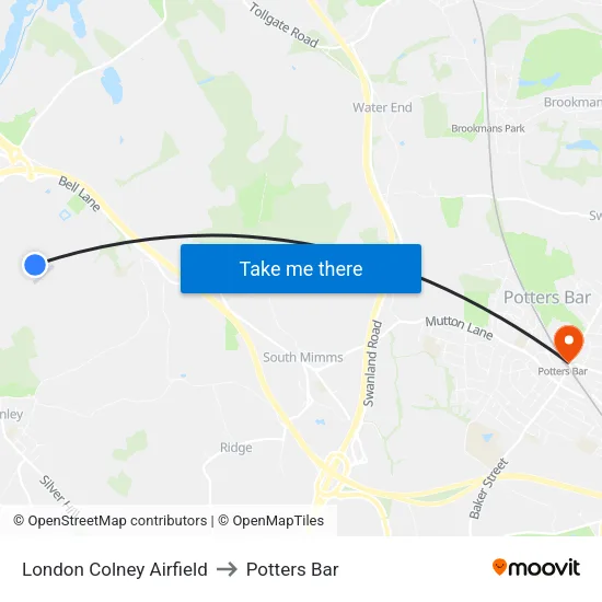 London Colney Airfield to Potters Bar map