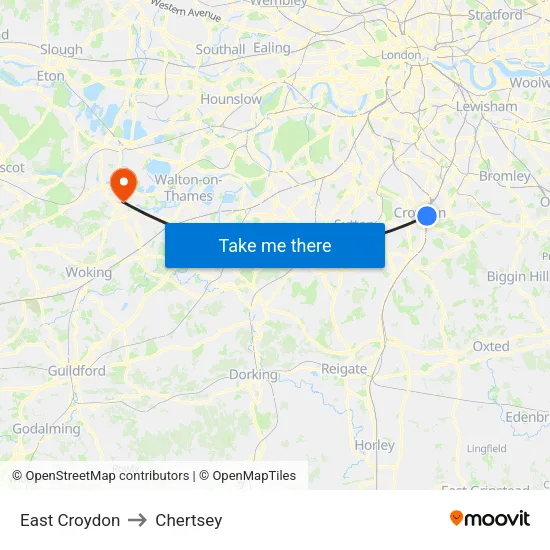 East Croydon to Chertsey map