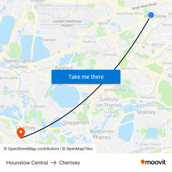 Hounslow Central to Chertsey map