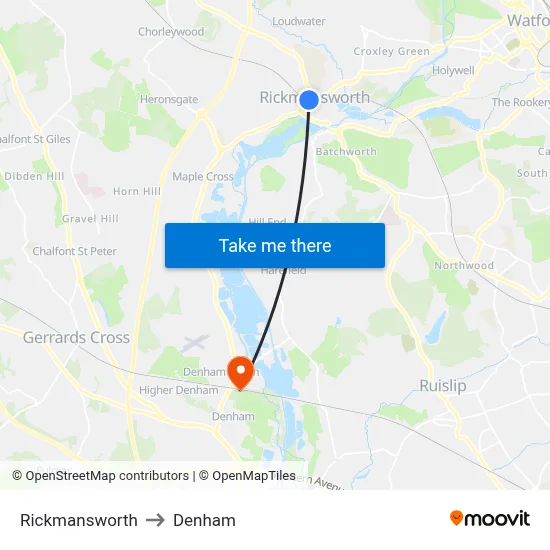 Rickmansworth to Denham map