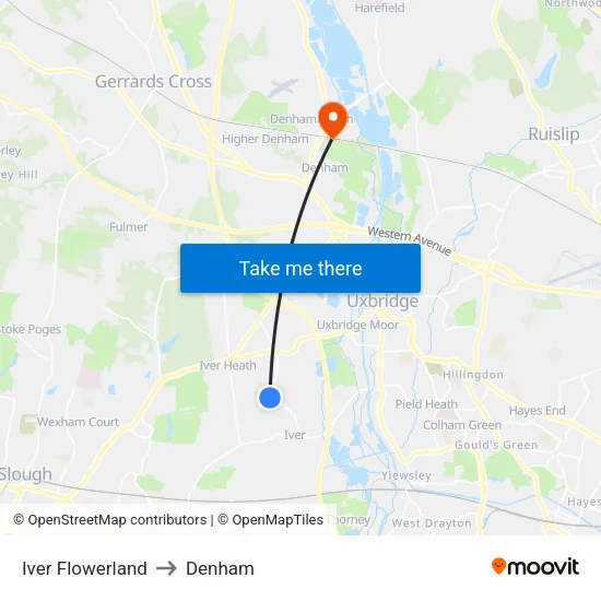 Iver Flowerland to Denham map