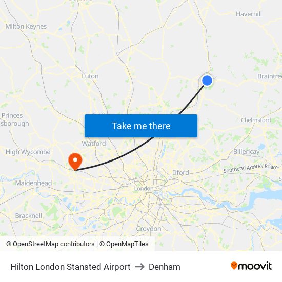 Hilton London Stansted Airport to Denham map