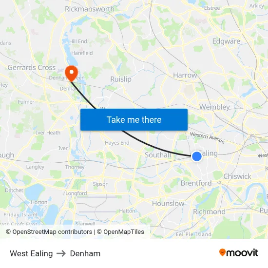 West Ealing to Denham map