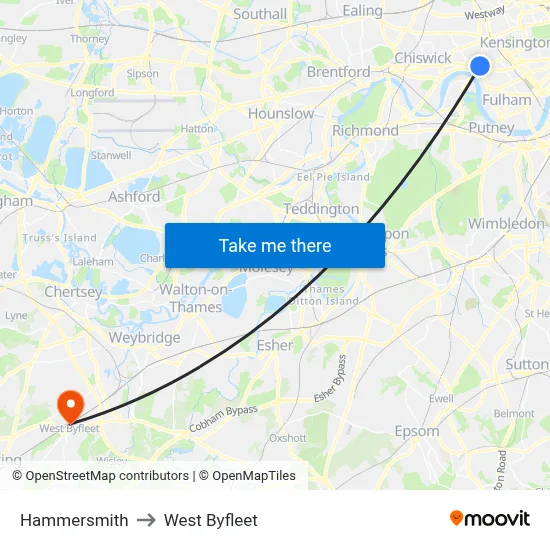 Hammersmith to West Byfleet map